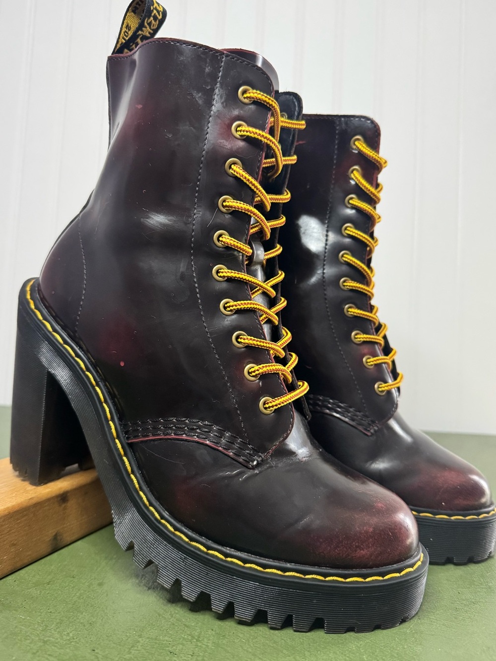 Dr Martens KENDRA Heeled Boots in Cherry Rub-Off Arcadia Leather